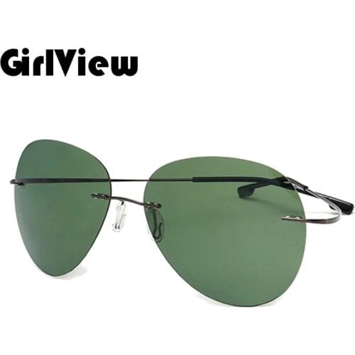 GirlView Oval Shape 100% Pure Titanium Rimless Sunglasses Polarized Ultra-thin Ultra-light Lense Sun Glasses UV400
