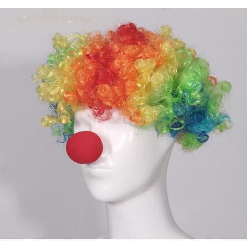 Clown Wig Curly Circus Fancy Dress Hair Wigs Explosion Christmas Party Hats Sponge Nose Cosplay Props Halloween Party Supplies