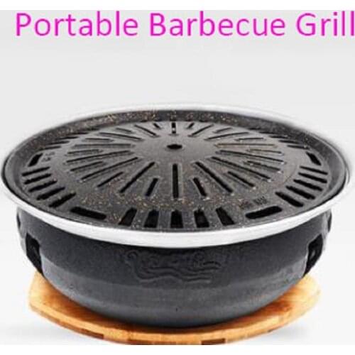 Portable picnic round Korean Outdoor Barbecue Grill Non-stick BBQ Pan Round Easily Cleaned Grills Barbecue Accessories Tools
