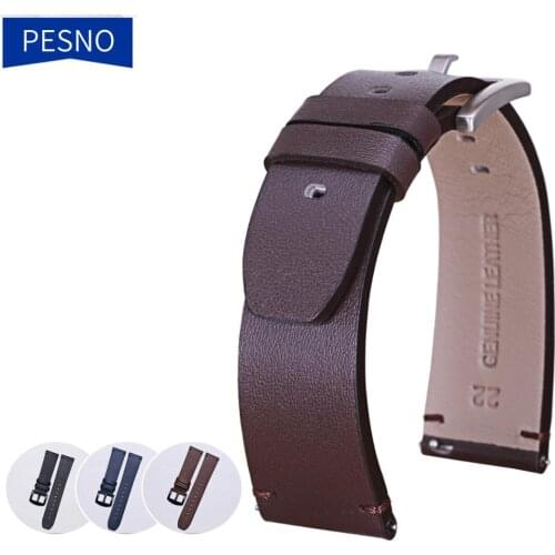 PESNO Genuine Calf Skin Leather Watch Bands bracelet belt Suitable Smart Watch Xiaomi Huawei Iwatch Samsung with Pin Buckle