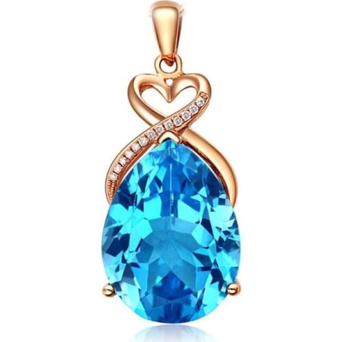 Luxury 925 Sterling Silver Necklace Lady Jewelry Shiny Zircon Blue Water Droplets Heart Rose Gold Necklaces Women Gifts KOFSAC