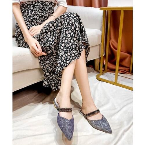 Luxury Crystal Womens Slippers Summer Slides for Girl High Quality Elegant Pointed Toe Flat Shoes