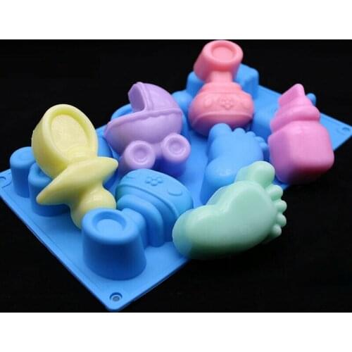 6 Hole Baby Bottle Carriage Silicone Soap Mould Cake Candle Ice Cube Baking Pan Mold Kitchen Backing Mold