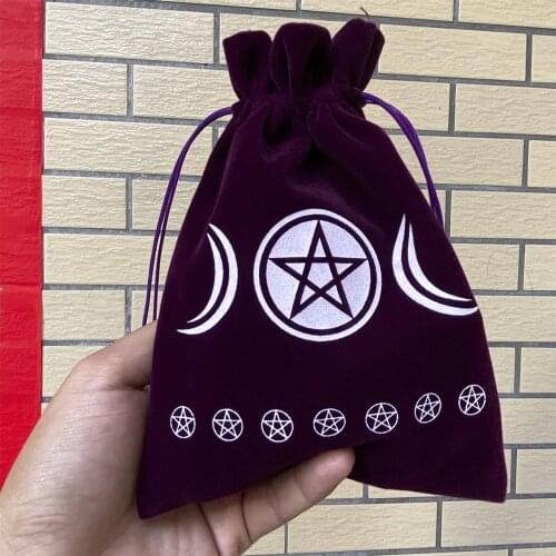13x18CM Thick Velvet Tarot Storage Bag Star Moon Pattern Protective Card Board Game Embroidery Drawstring Bag