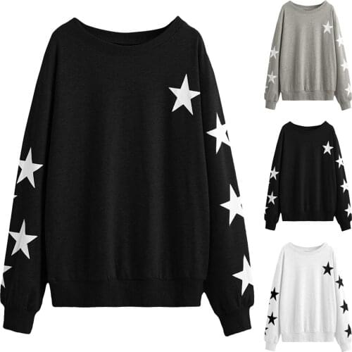 Stars Print Sweatshirts Women Long Sleeve Top Autumn New O-neck Sweatshirt Casual Female Loose Hoodies Pullover