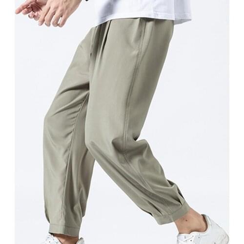 Loose Trend Harlan Casual Pants Ice Silk Ultra-thin Boys Fall Straight Nine-point Pants Summer New Mens Pants Joggers Men