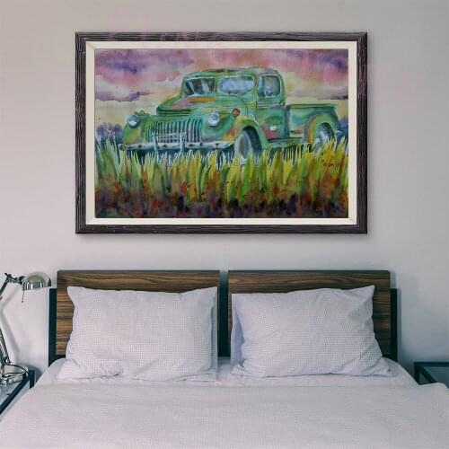 T133 Retro Racing Car Classic Painting Green truck 8 Custom Silk Poster Home Deco Wall Art Christmas Gift