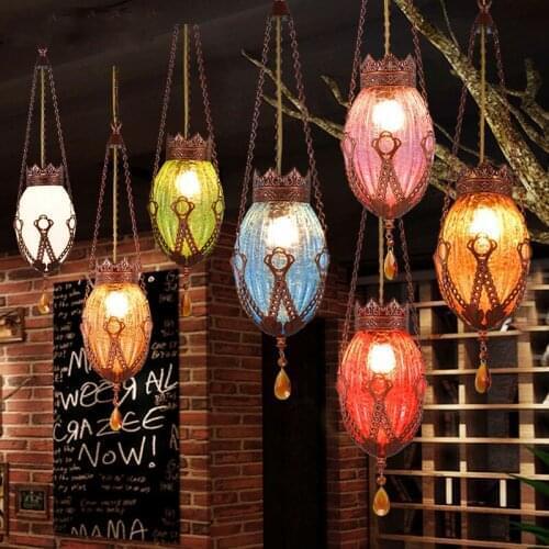 Traditional LED Glass Pendant Lamp E27 Colorful