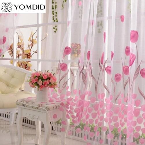 3 Color tulip Printed Curtain Flower Pattern Pastoral Voile Curtains for Living Room Home Cafe Decoration 100*200CM Curtain