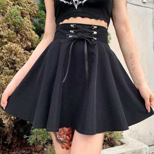 Harajuku Womens Basic Versatile Flared Casual Mini Skater Skirt High Waisted School Skirt Goth Skirt Punk Skirt Black Skirt