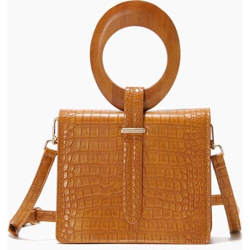 High Quality Luxury Spring Summer Fashion New Temperament Round Wood Handle Flap Handbag Lady All Match Bag