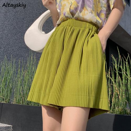 Shorts Women Casual Loose Summer Comfortable Solid Color Elastic Waist All-match Simple Basic Folds Ladies Trousers Vintage Chic