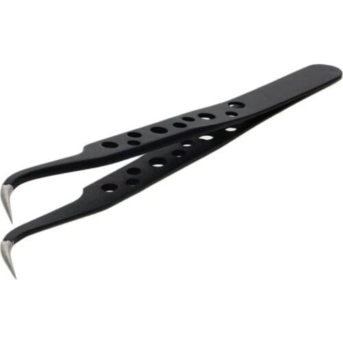 1-5pcs Black 9-hole Anti-static Tweezers Curved /Straight Tip Non-magnetic Multi-Standard Tweezer for Weak Current Equipment