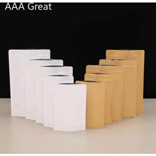100Pcs/Lot Kraft Paper Gift Candy Pouch Wedding Packaging Bag Aluminum Foil Food Bread Party Shopping Bags For Boutique Zip Lock