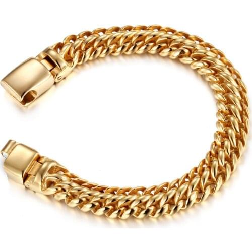 12mm Punk Jewelry 316L Stainless Steel Gold Tone New Buckle Cuban Curb Chain Mens Womens Bracelet Bangle 8.66" Wholesale Gift