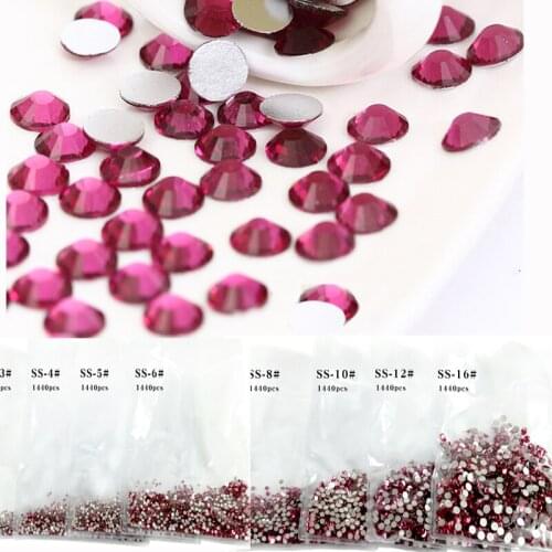 1440pcs - SS3-SS16 Rose High Quality Flatback Glass Rhinestone No Hot Fix Crystal Rhinestones Flat Back Round Nail Art Stones