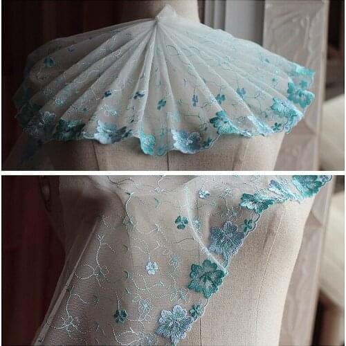 2yards/lot 22cm wide Embroidered Tulle Lace trim mesh Lace Ribbon~French Lace Fabric-green