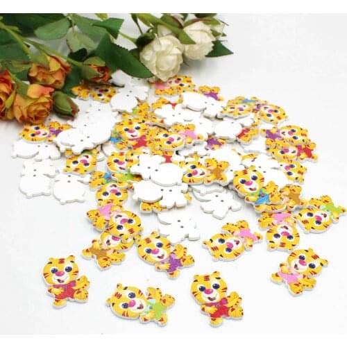 40Pcs/ Mixed Color Little Tiger buttons 2 Holes Wooden Buttons for craft Sewing Accessories Scrapbooking