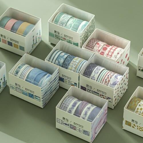 5 Rolls /Pack Basic Series Geometry Washi Paper Decorative Tape Decoration