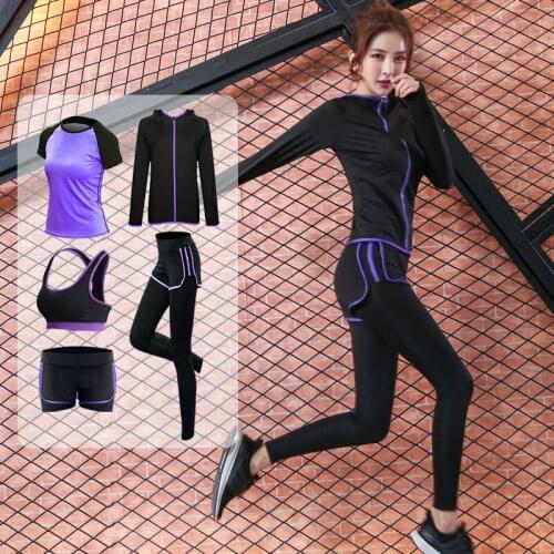 5PCS Women Sportswear Tracksuit Quickly Dry Hoodie Jacket+sweatpant+bra+sweatshirt+short Jogger Running Outfit Fitness Yoga Set