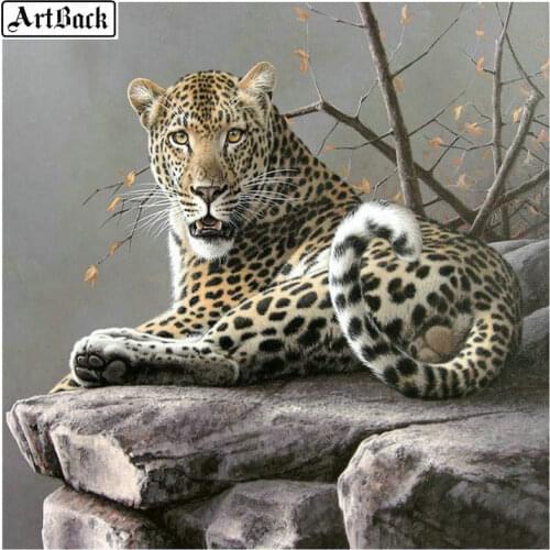 ARTBACK 5d diamond painting leopard pattern full round animal diamond embroidery sewing crafts 3d mosaic wall stickers