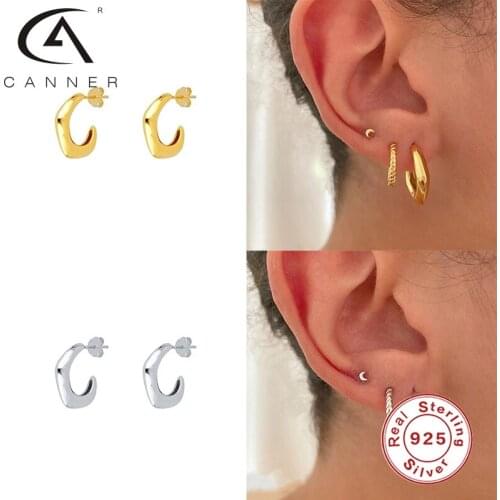 CANNER C-Shaped Wide Plate Stud Earrings For Women Pendientes Plata 925 Girls Stud Earrings Fashion Personality Jewelry Party