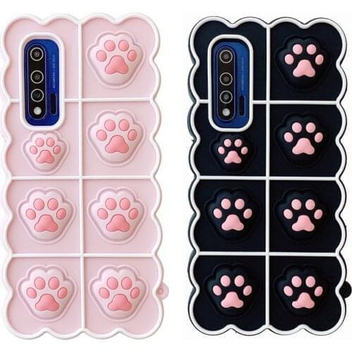 Push Bubble Pop Case For OPPO A11 A11X A9 A5 A3S A12E A72 A92S A52S A55 A54 A7 A93 Reno 2 3 4 5 6 z Realme C1 Cat Dog Paw Cover