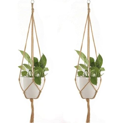 1 Piece 90cm/105cm/122cm Jute Hanging Decoration Brown Handmade Rope Pots Holder Fine Hemp Rope Net Flower Pot Plants Lanyard