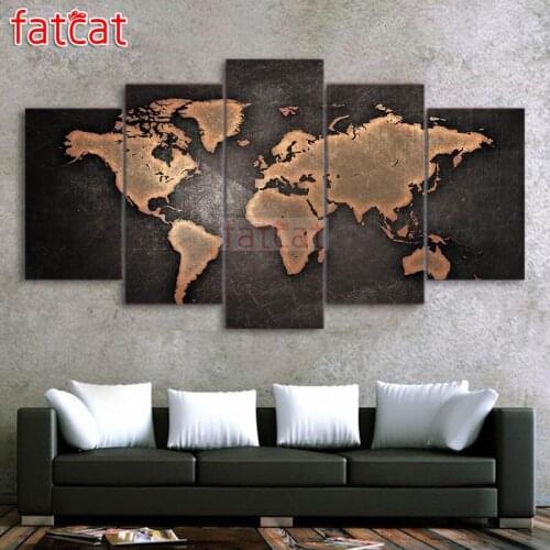 FATCAT Vintage world map 5 Piece Diy Diamond Painting Full Square Round Drill Diamond Embroidery landscape Decor Gift AE1184