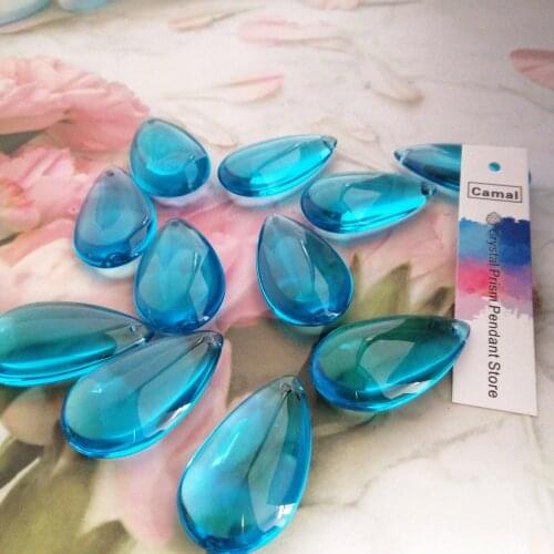 Camal 10pcs Royal Blue 36mm Crystal Smooth Teardrop Prisms Pendant Lamp Chandelier Part Hanging Ornament Wedding Home Decoration