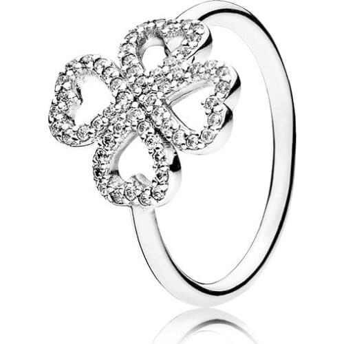 Hot Sale Sparkling Clover Love Zircon Ring Simple Temperament Fashion Ring for Woman Wedding Engagement Jewelry Gift