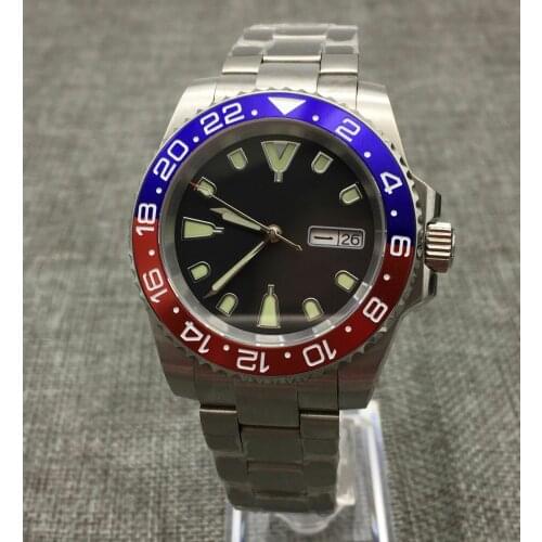 40mm Blue Dial NH36 Automatic Watch Mens Coke Bezel Sapphire Glass Transparent Back Cover Mechanical Mens Clock