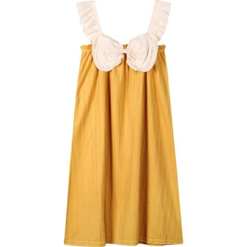Nightgowns Women Cotton Sleeveless Sexy Knee-length Solid Kawaii Bowknot Loose Korean Sleepwear Lolita Style Princess Nightdress
