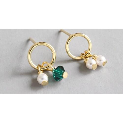 New Green Crystal Beaded Earrings S925 Silver Color Earrings Simple Temperament Wild Womens Earrings Student Ear Jewelry