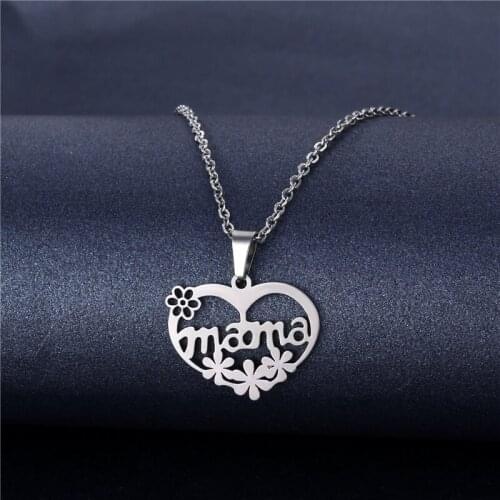 New Silver Color Stainless Steel Heart Mama Necklace For Women Rose Moon Dolphin Cat Pendant Family Friendship Jewelry Gifts