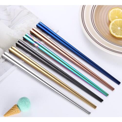304 Stainless Steel Chopsticks Creative Titanium-Plated Golden Dream Color Full Square Chopsticks Hotel Household Tableware
