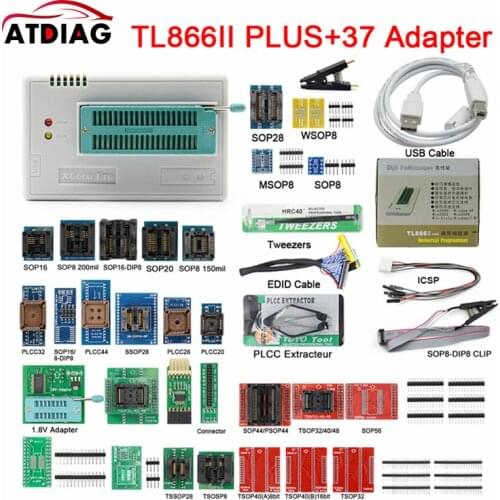 Newest V10.8 TL866II Plus Universal minipro programmer TL866 nand flash AVR PIC Bios USB Programmer+37 pcs adapters