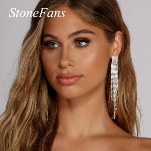 Stonefans crystal long tassel Earrings statement Jewellery for Women Charming Black Rhinestone drop dangle earrings Party