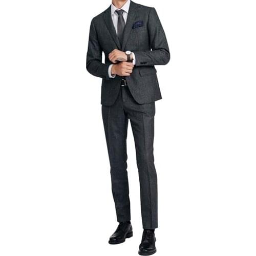 Gray 2021 Wedding Tuxedo for Groom 2 Piece Slim Fit Men Suits Set Peak Lapel Custom Prom Business Boyfriend Jacket with Pants