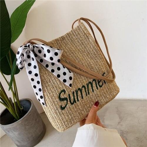 Woman Straw Shoulder Crossbody Bags Beach Straw Weaving Shoulder Messenger Bag Ladies Trendy Summer Bucket Handbag