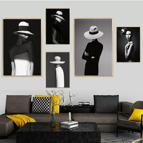 Modern Figure Posters Home Decor Nordic Canvas Painting Wall Art Picture Girl Lady Black and White Decor Prints for Living Room