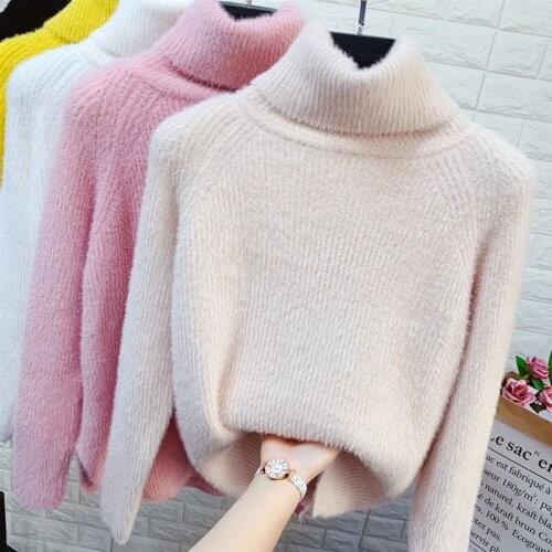 2020 autumn winter turtleneck sweater women mink cashmere knit sweater soft elasticity bottoming sweaters mohair pullovers 3141