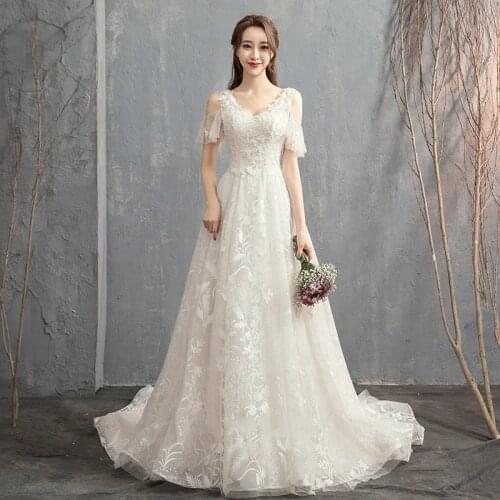 VESHJA DASMES Simple Light Wedding Dress 2021 New Lace Bridal Dress A Line Beading Plus Size Custom Made Vestido De Noiva