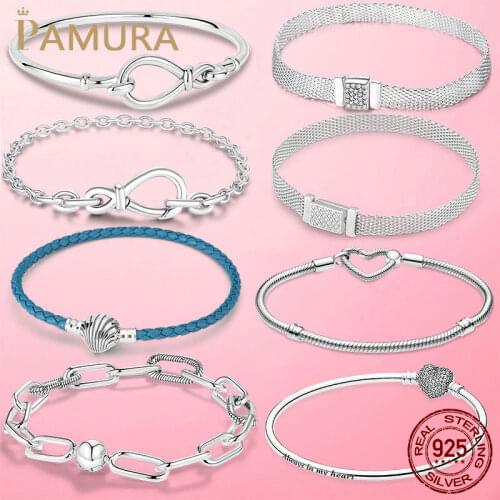 TOP SALE Femme Bracelet 925 Sterling Silver Heart Snake Chain Bracelet For Women Fit Original Pamura Charm Beads Jewelry Gift