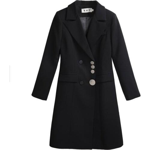 Spring and autumn Korean version of the long section of Slim casual small suit jacket black chic casual waist small suit female