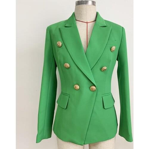 QUALITY 2021 HIGH New Baroque Designer Blazer Womens Lion Buttons Double Breasted Classic Slim Fit Blazer Jacket Emerald Green