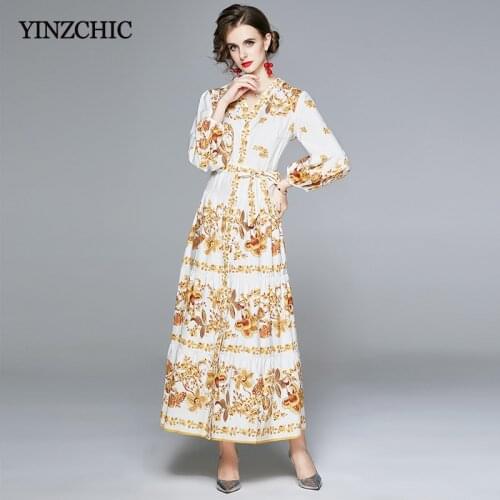 New Woman Printed Long Dress V-neck Ladeis Vinntage Maxi Party Skirt Floral Female Long Skirt Dress Single Breasted Skirt Femme