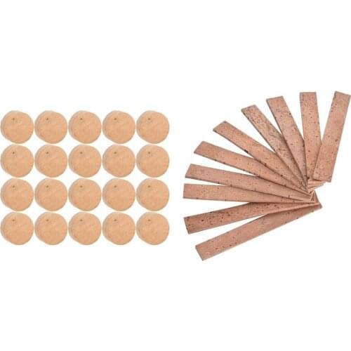10 Pcs Clarinet Joint Cork Sheet, 9.1X1.3X0.2cm & 20Pcs 9.5mm Trumpet Cork Pads, Trumpet Repairing Cork Pads