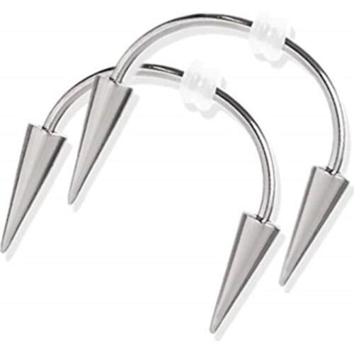2Pcs 16g Spike Lips Labret Hoop Rings Vampire Teeth Surgical-Steel Spiked Studs Silver Tragus Helix Body Piecing Jewelry