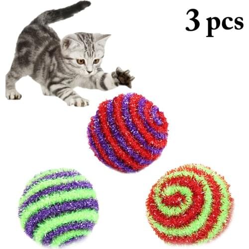 3Pcs Cat Ball Toy Glitter Cat Training Toy Cat Interactive Toy For Christmas For Pet Kitten Funny Favor Toy Training Playing Toy